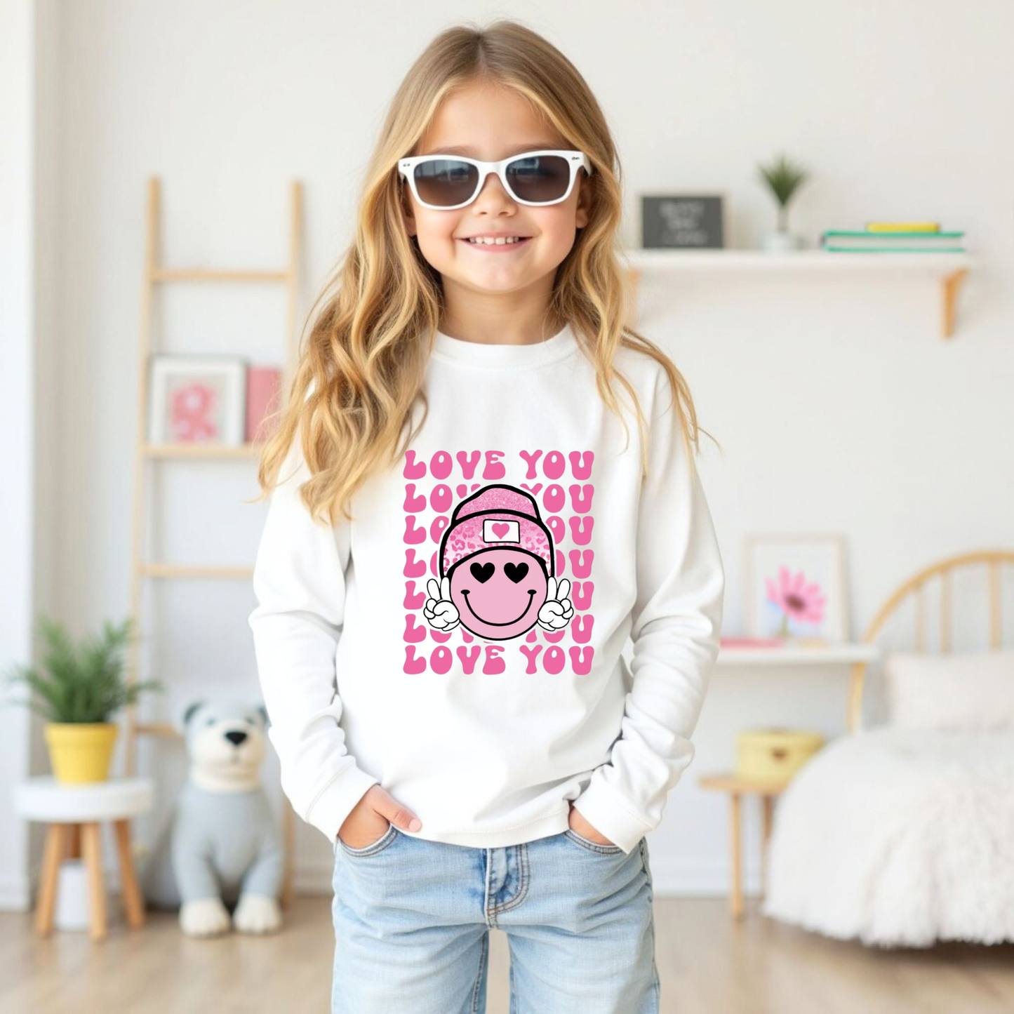 Youth/Toddler Love You Smiley Valentine's Day Long Sleeve Tee